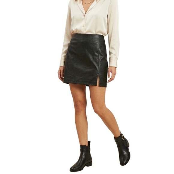 Topshop Faux Leather Mini Skirt with Side Slit - Picture 2 of 14
